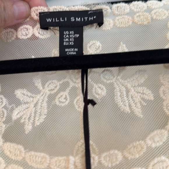 Willi Smith Cream Lace Embroidered 3/4 Sleeve Top XS Ivory Boho Chic Cottagecore - Picture 3 of 5